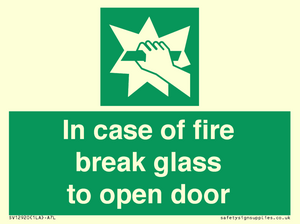 In case of fire break glass to open door